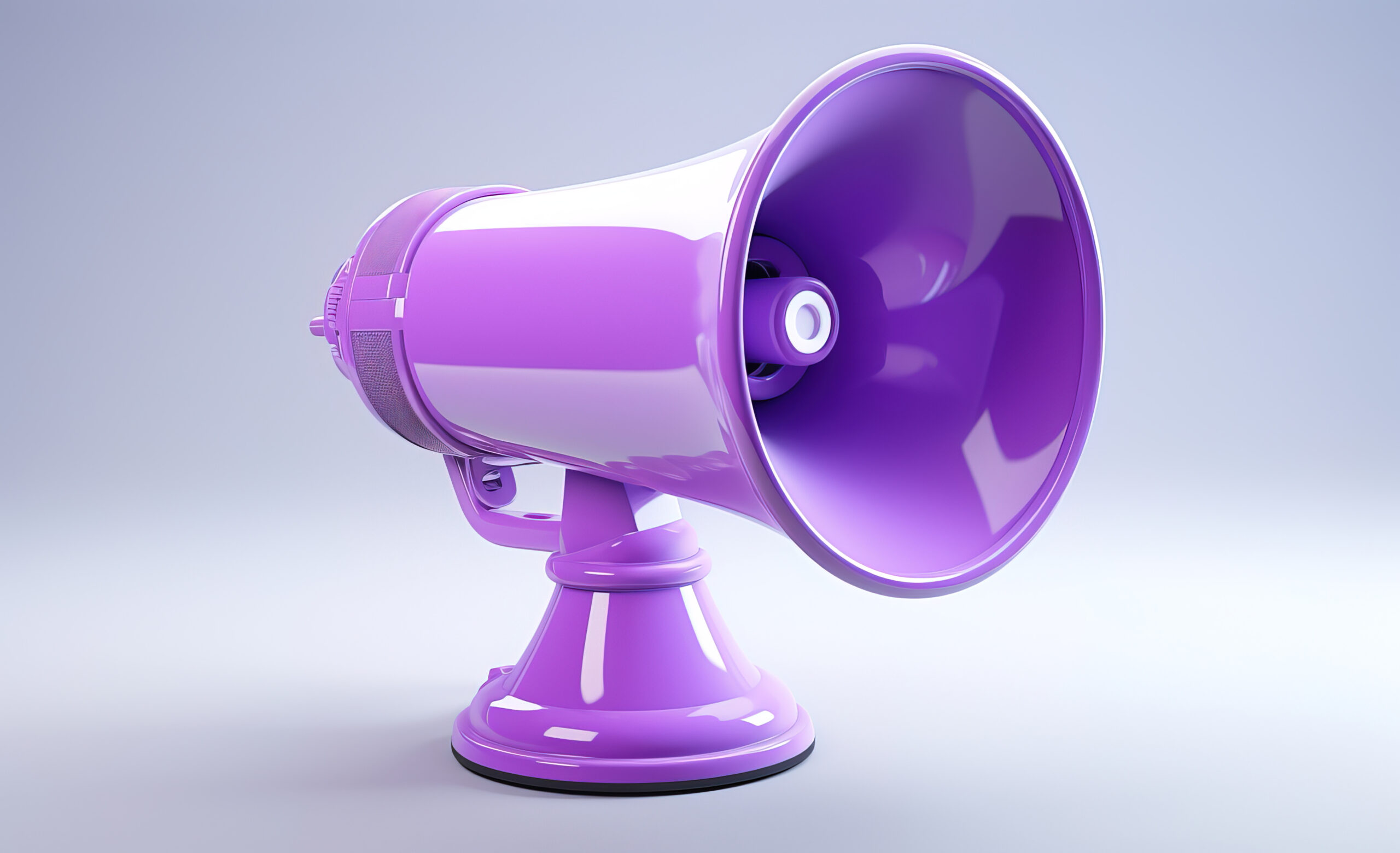 a cute little purple d megaphone, soft soft lighting, 100mm lens, 3d blender render, trending in polycount, modular constructivism, white background, physically based rendering, centered --ar 150:91 --quality 2 --style raw Job ID: 2dc91b03-4093-49bd-8e53-e5885011d820